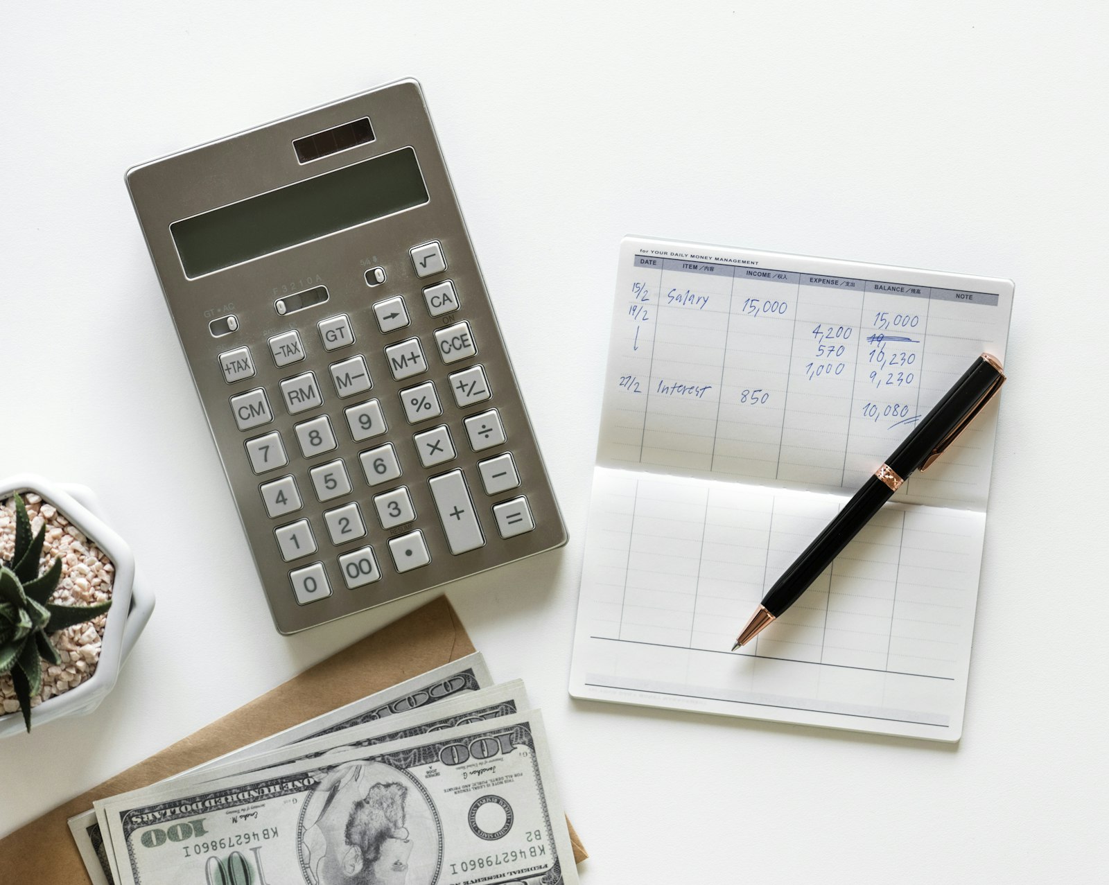 Calculator and paperwork on a desk used to review investment fees.